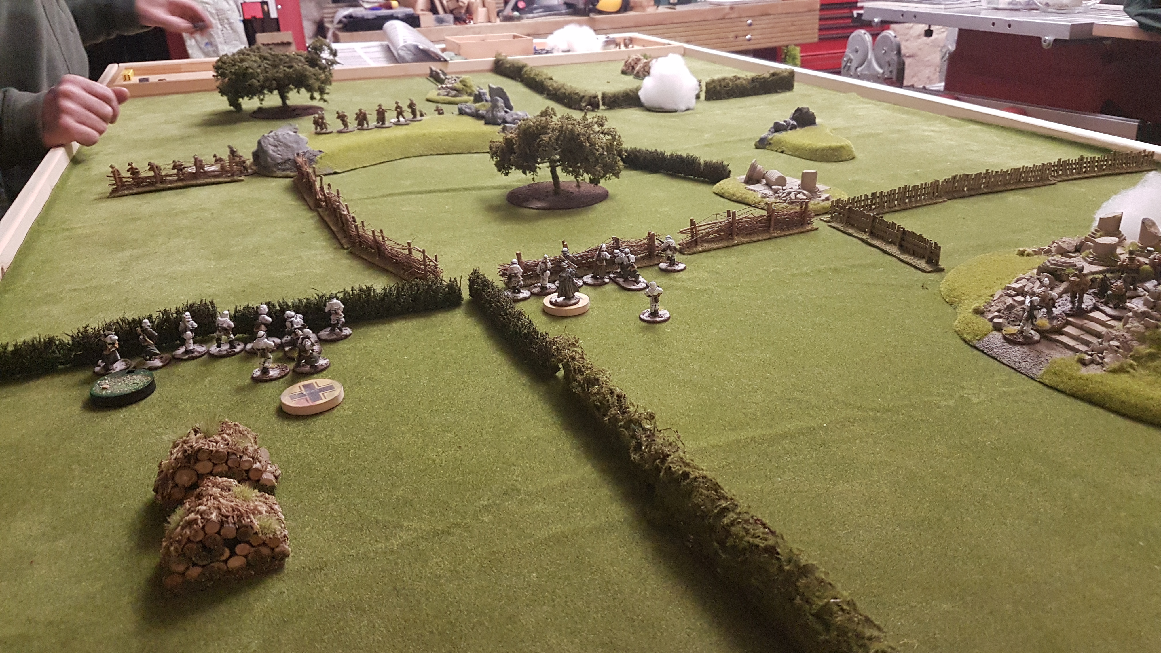 British infantry advance and open fire on the Germans.