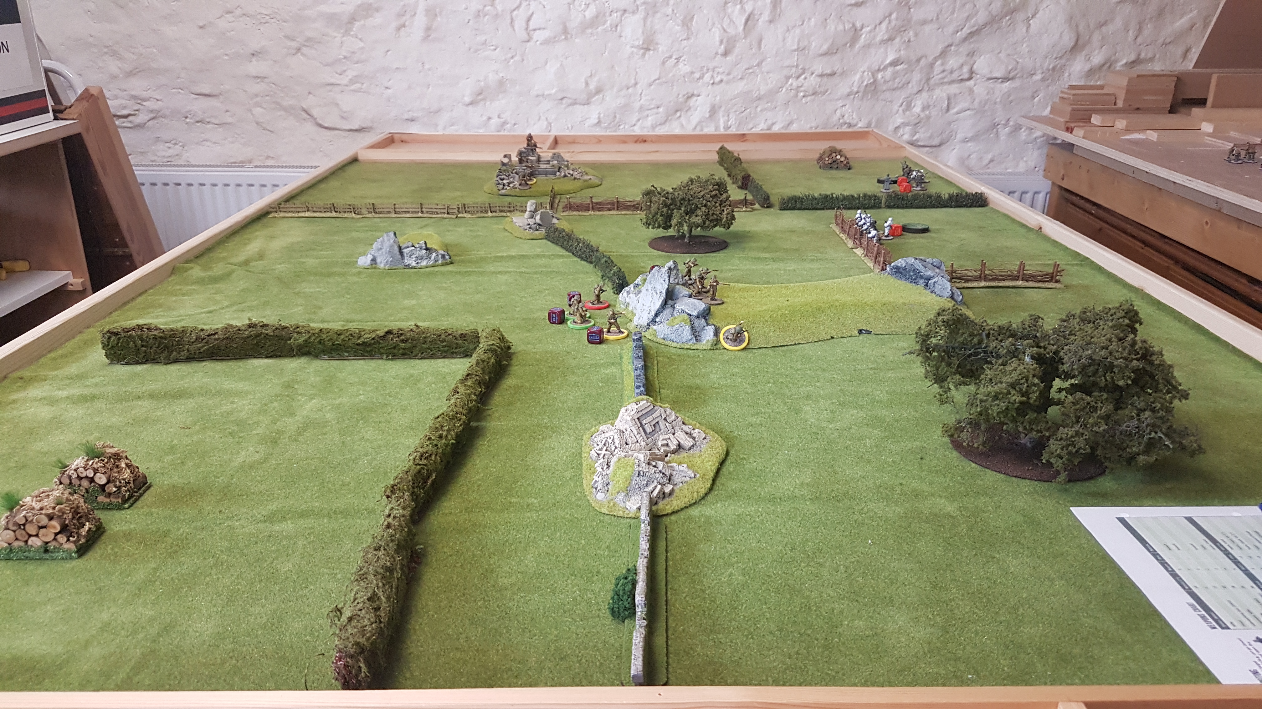 The end of the game sees a victory for the British ( one die to them for wiping out the German infantry section).  We didn't play any particular scenario so there where no victory points for objectives etc.