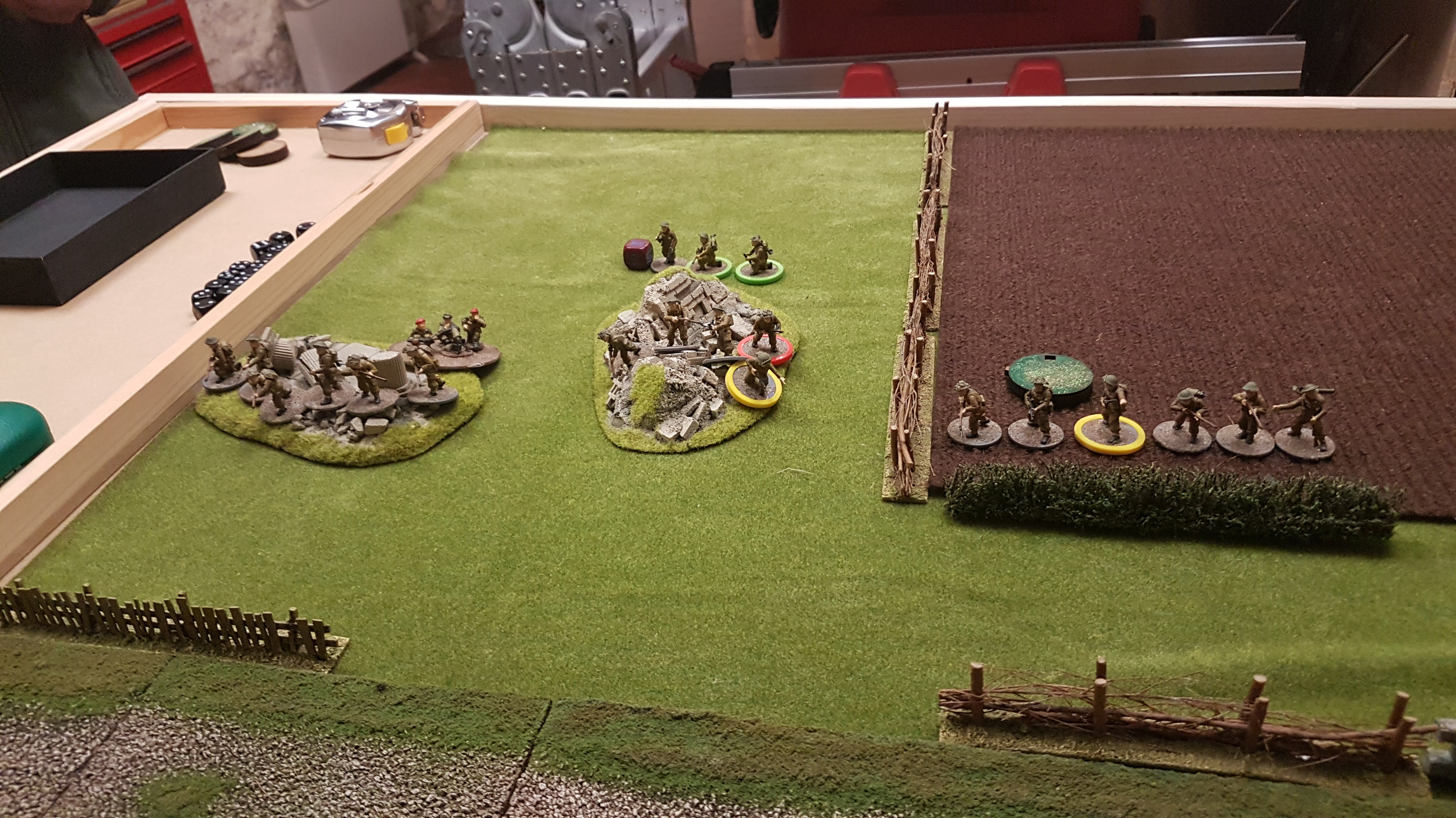 The British infantry, light mortar and MMG team continue to poor fire in to the German left flank.