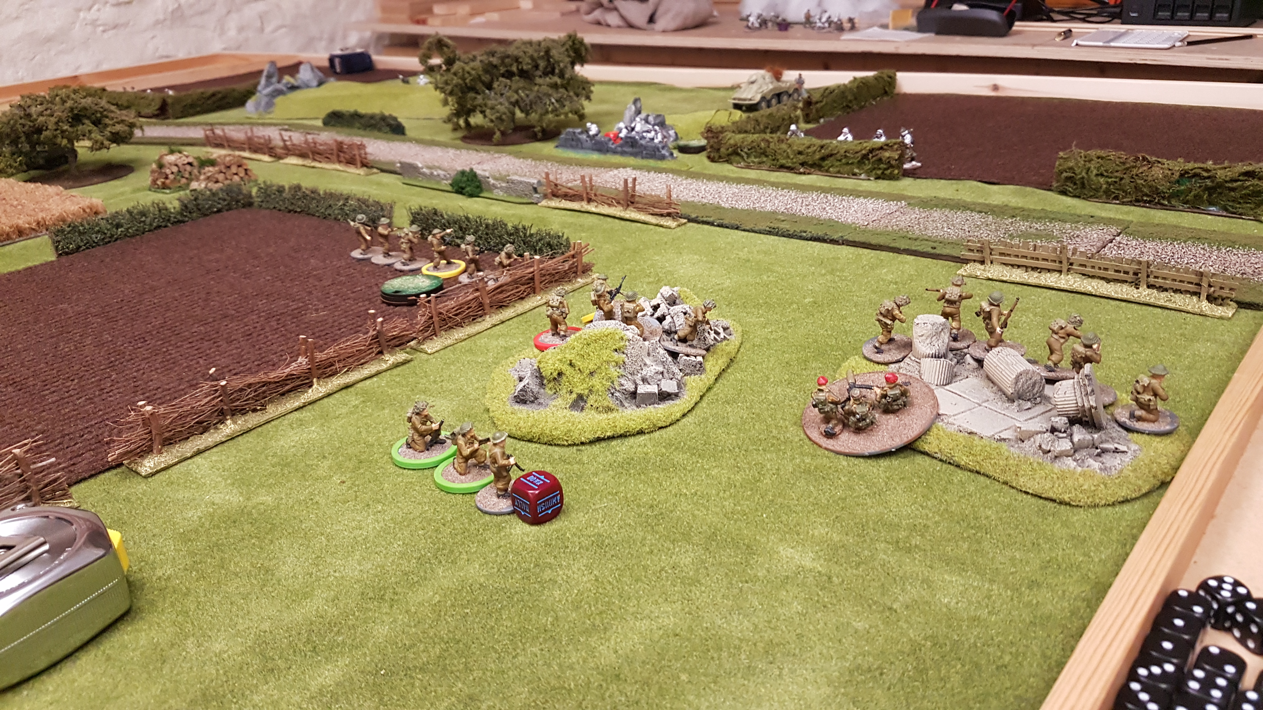 The British Light Mortar team as weight to the British onslaught.