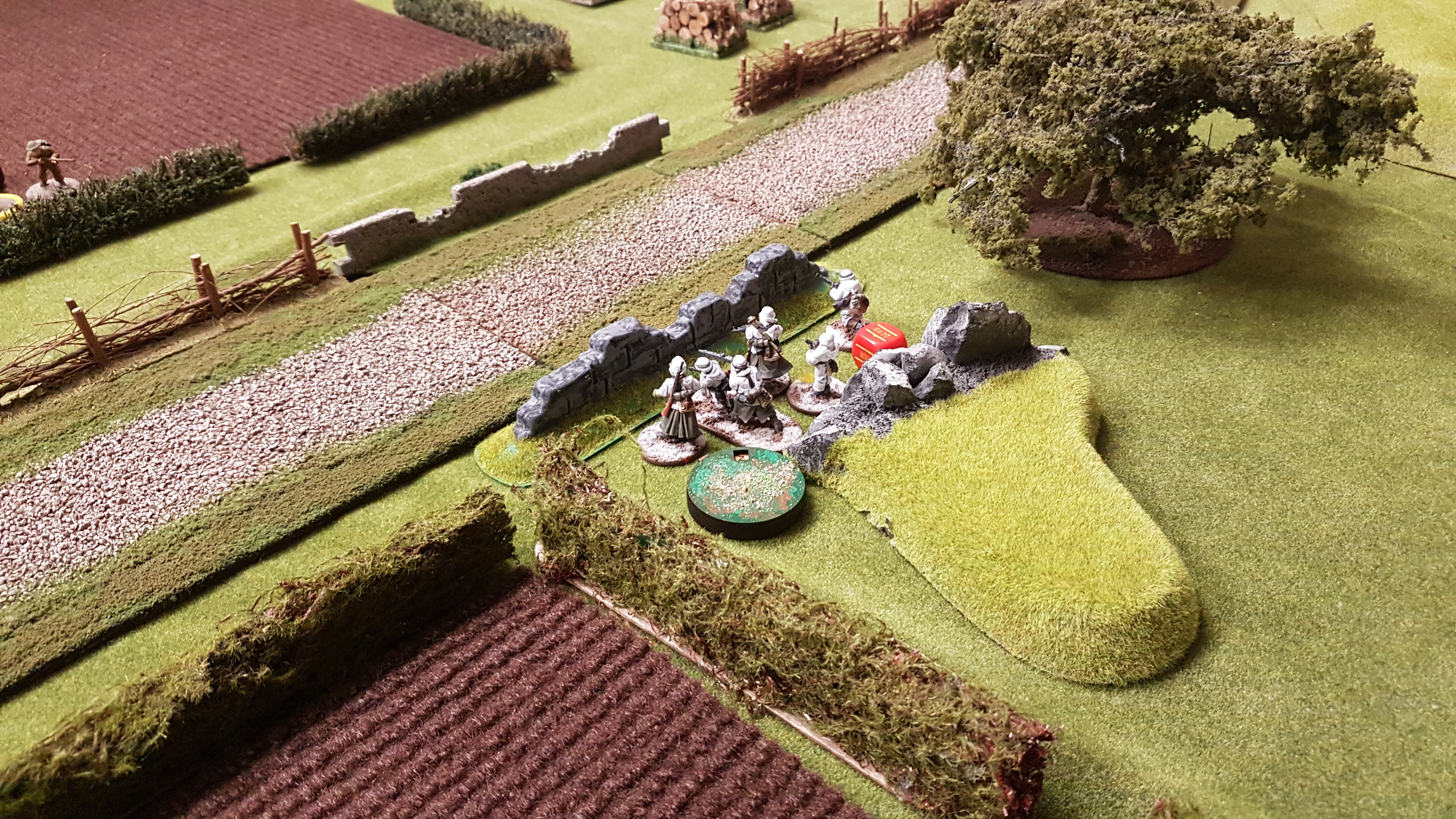 In the Centre the Germans hold on bravely but the loss of their Lieutenant things don't look good. 