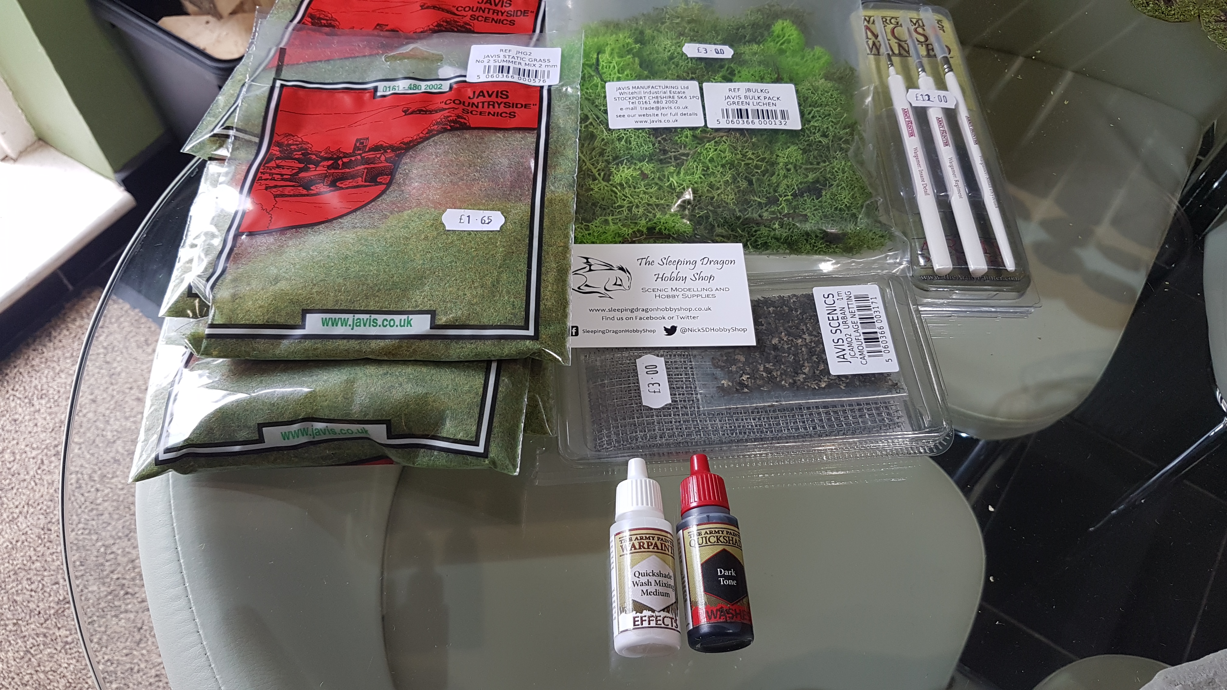 Some much needed replacement brushes, came netting kit and other scenic materials from The Sleeping Dragon Hobby Shop.